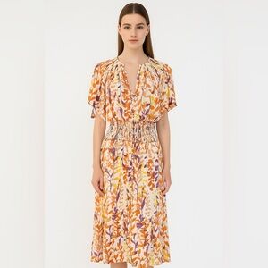 Poupette St Barth short sleeve floral multi button front midi dress NEW